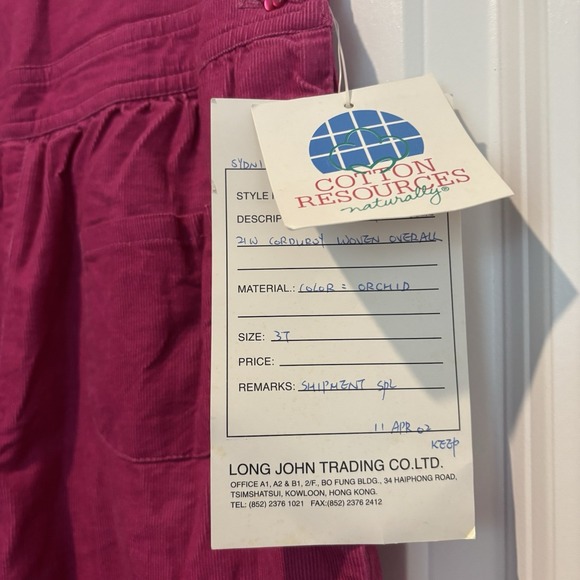 Cotton Resources Toddler 3T Girls Corduroy Shortalls Overalls Pink NWT Vintage - Picture 3 of 7